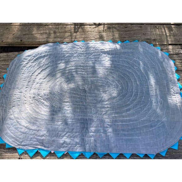 Vintage 1960s Linen Fabric Pleated Rag Accent Oval Rug MOD - Picture 7 of 16